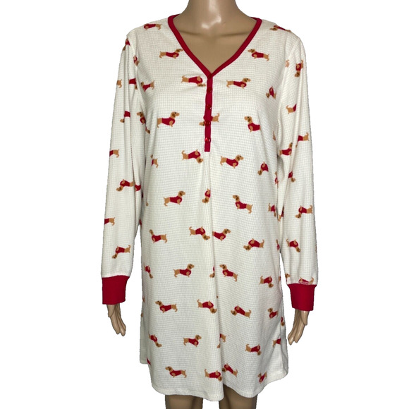 Women's Large Charter Club Doxan Dog Patterned Waffle Polyester Sleep Shirt - Picture 1 of 5